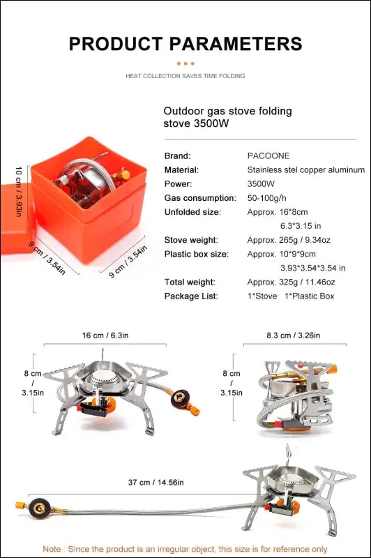 Pacoone tourist burner camping wind proof gas stove outdoor strong fire stove heater portable