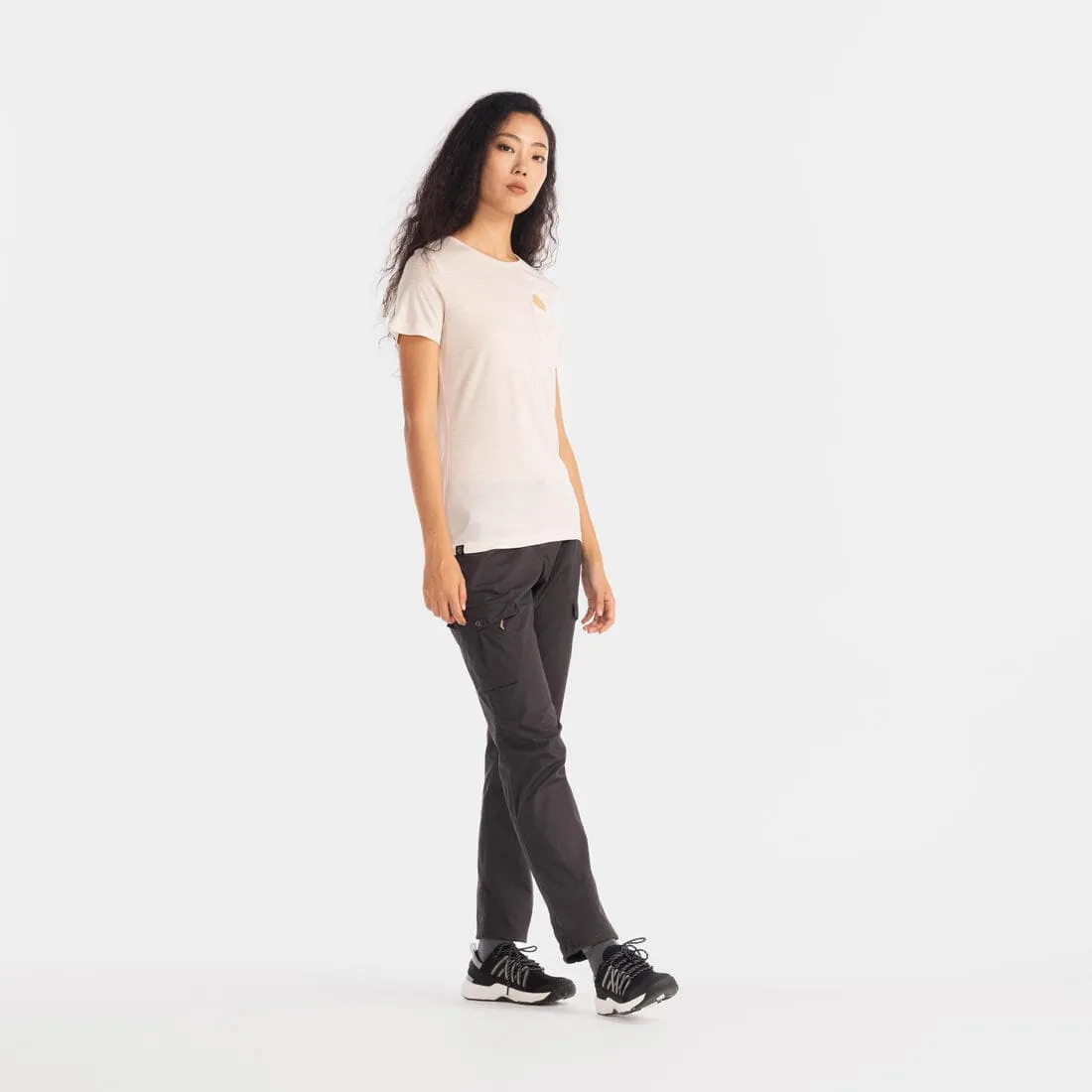 PANTALON CARGO EN COTON DE TREKKING & VOYAGE - TRAVEL 100 - GRIS- FEMME
