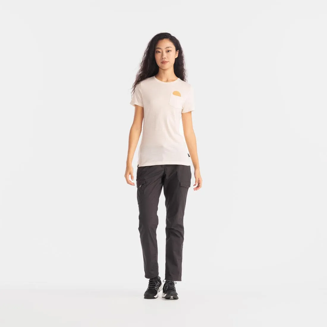 PANTALON CARGO EN COTON DE TREKKING & VOYAGE - TRAVEL 100 - GRIS- FEMME