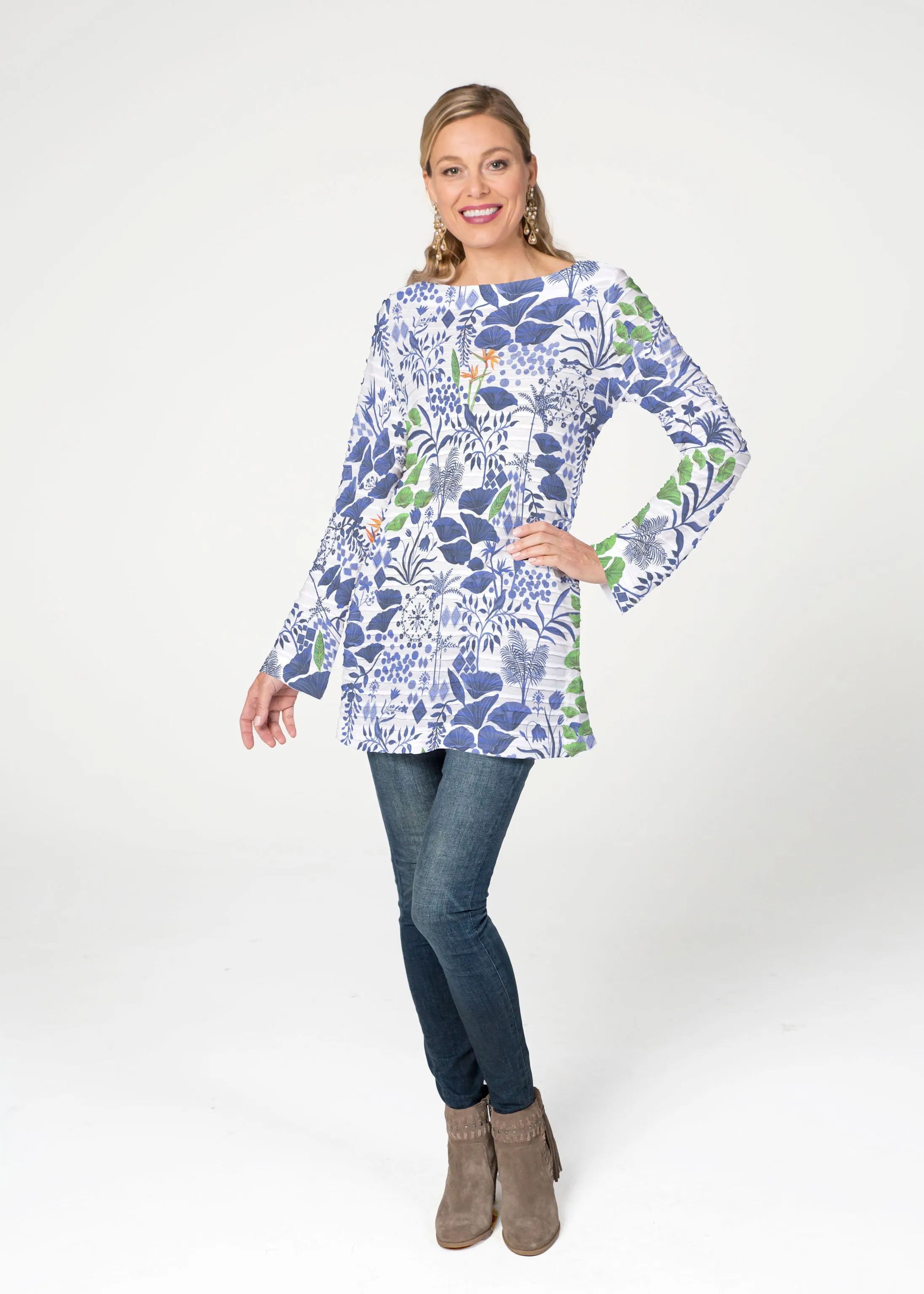 Petals (8141) ~ Banded Boatneck Tunic