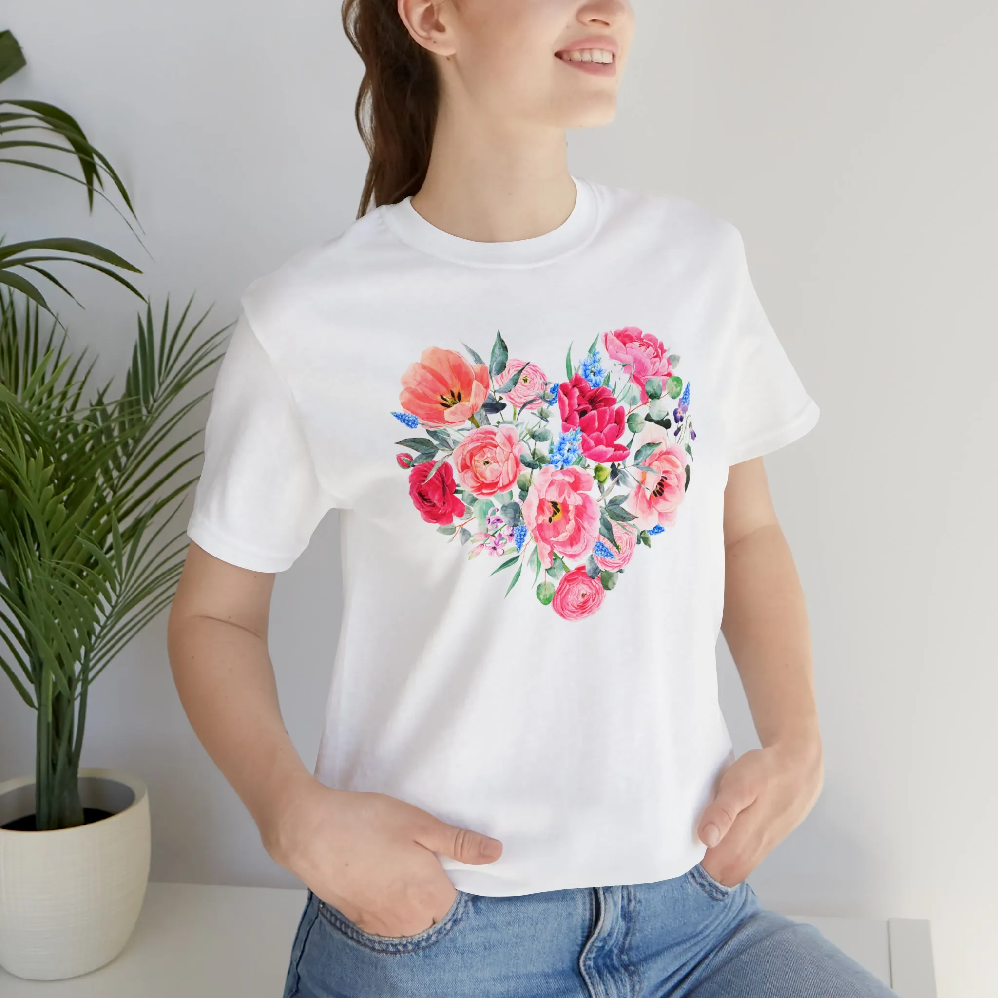 Pink and Rose Heart T-Shirt | Wonderful Mom Tee |  Bella Canvas 3001 Unisex |  Mama Short Sleeve Tshirt