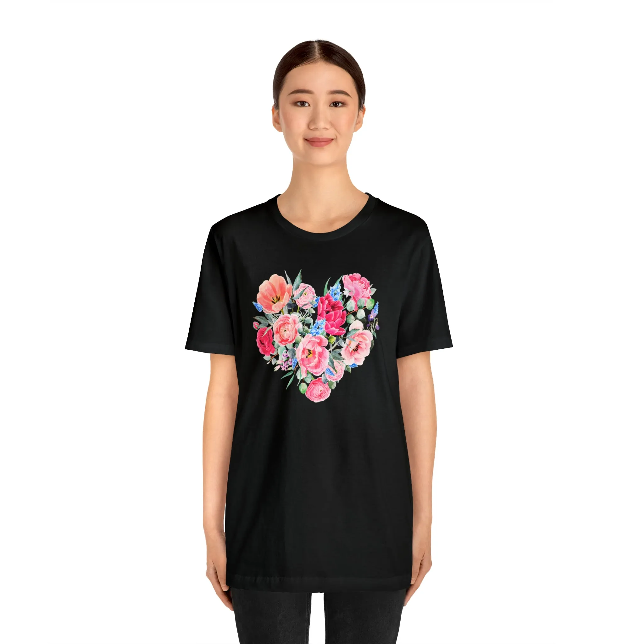 Pink and Rose Heart T-Shirt | Wonderful Mom Tee |  Bella Canvas 3001 Unisex |  Mama Short Sleeve Tshirt