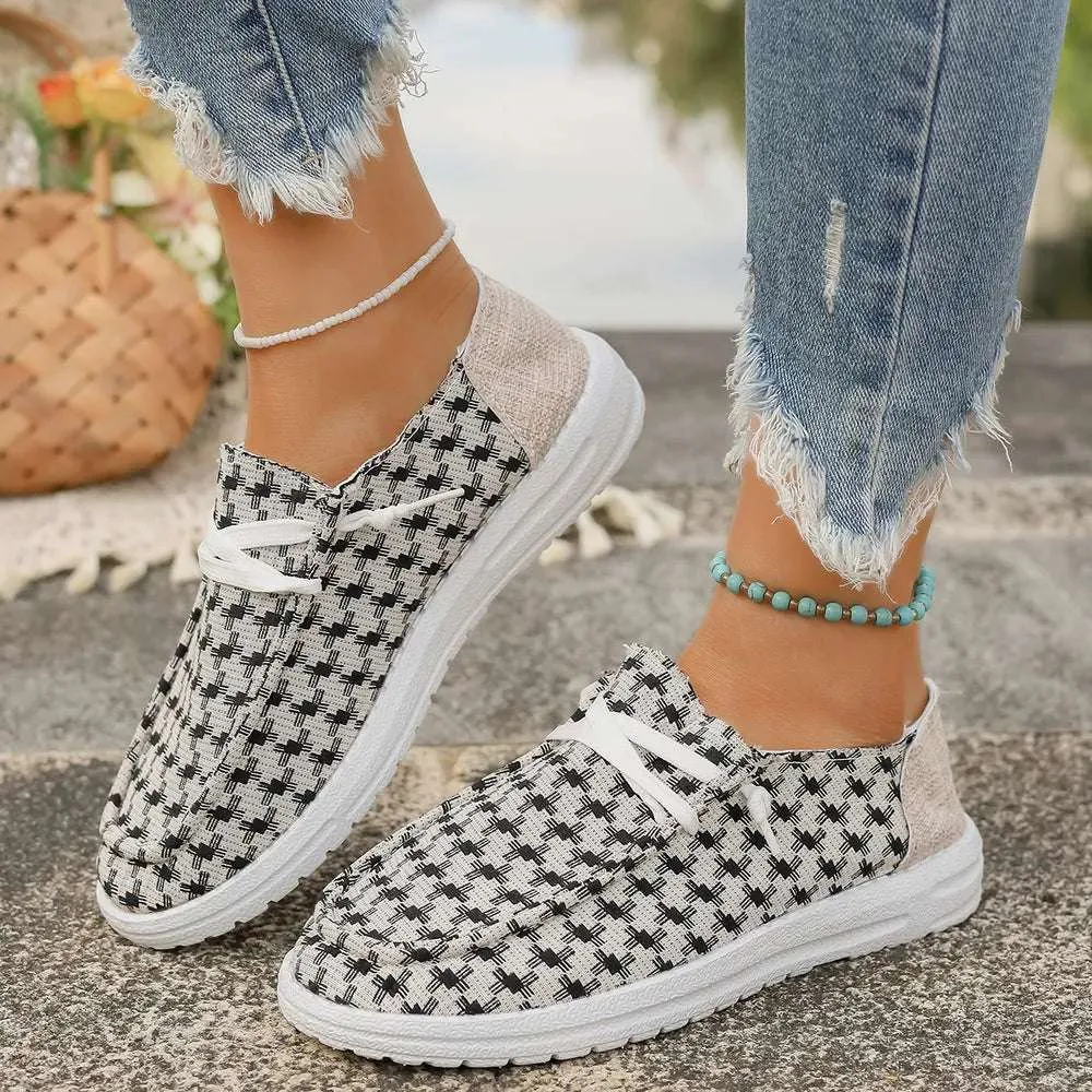 Plaid Canvas Slip-Ons - Round Toe Design