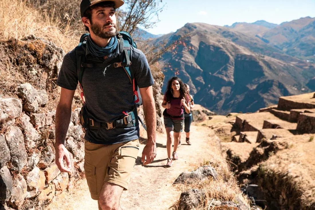 Polo laine mérinos de trek voyage - TRAVEL 500 bleu homme