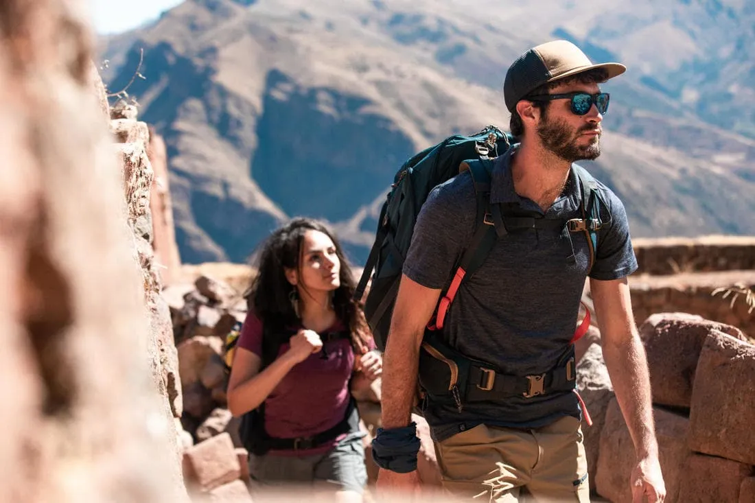 Polo laine mérinos de trek voyage - TRAVEL 500 bleu homme