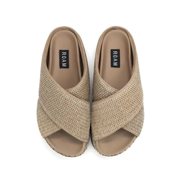 roam: cross stack raffia sandals-natural hi