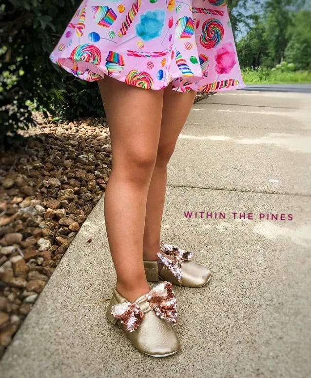 Rose Gold Sequin Bow Moccasins