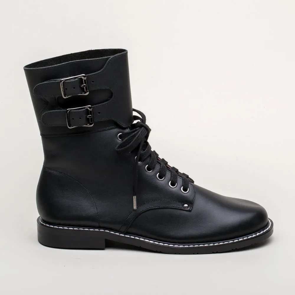 Rosie Vintage Double-Buckle Boots (Black)