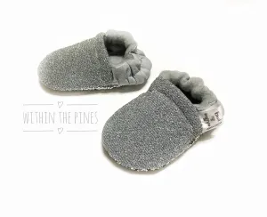 Silver Glitter Moccasins