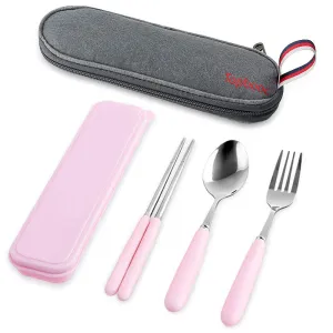 Stainless Steel Flatware Set, Travel Camping Cutlery Set, Healthy & Eco-Friendly 3 Pieces Knife Spoon Set, Portable Travel Silverware Dinnerware Set with a Organizer box for Kids (1, Ceramic Red)