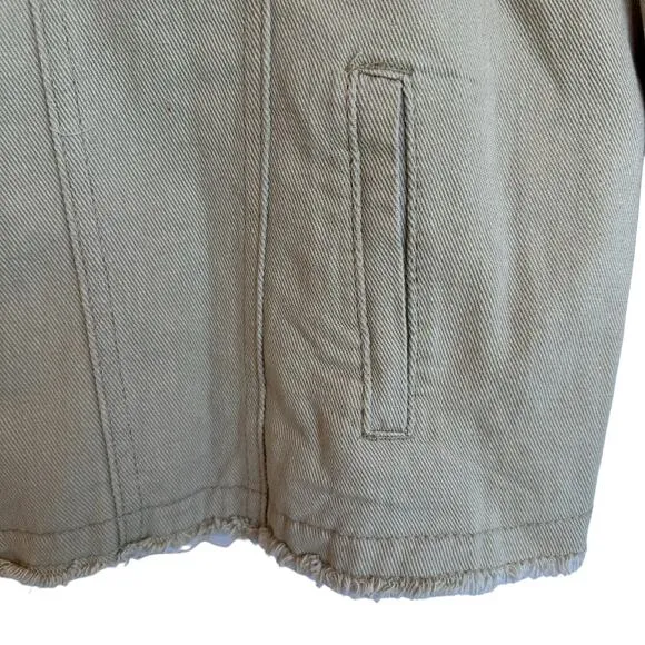 Suzanne Betro Denim Jacket Women Plus SZ 4X Khaki Chambray Beige Classic Frayed