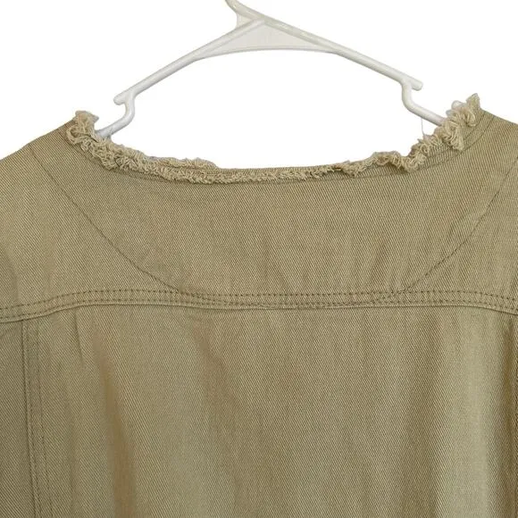 Suzanne Betro Denim Jacket Women Plus SZ 4X Khaki Chambray Beige Classic Frayed