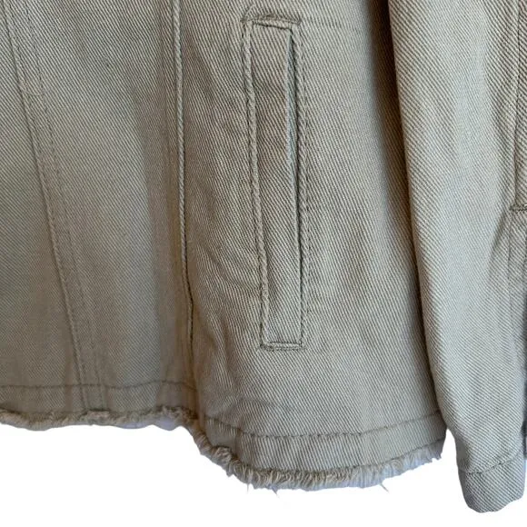 Suzanne Betro Denim Jacket Women Plus SZ 4X Khaki Chambray Beige Classic Frayed