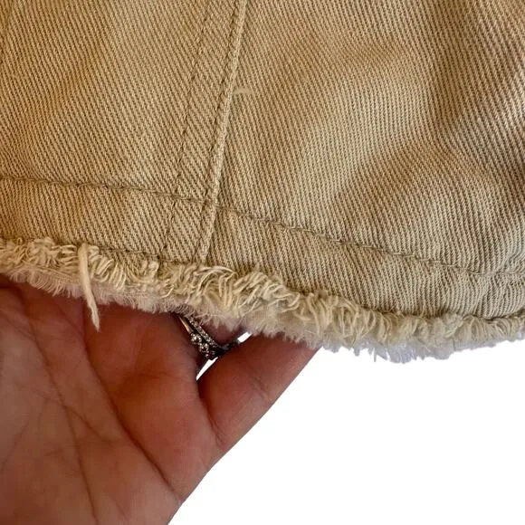 Suzanne Betro Denim Jacket Women Plus SZ 4X Khaki Chambray Beige Classic Frayed