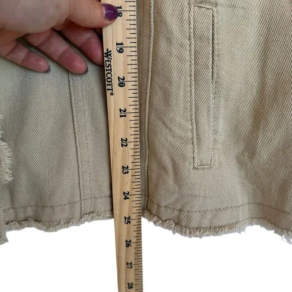 Suzanne Betro Denim Jacket Women Plus SZ 4X Khaki Chambray Beige Classic Frayed