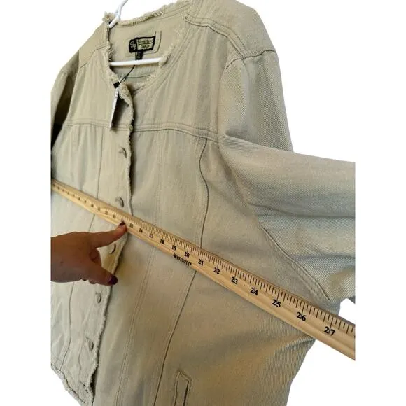Suzanne Betro Denim Jacket Women Plus SZ 4X Khaki Chambray Beige Classic Frayed