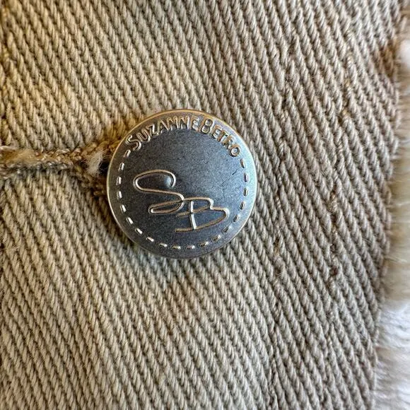 Suzanne Betro Denim Jacket Women Plus SZ 4X Khaki Chambray Beige Classic Frayed