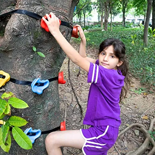 TOPNEW 12 Ninja Tree Climbing Holds for Kids Climber, Adult Climbing Rocks with 6 Ratchet Straps for Outdoor Ninja Warrior Obstacle Course Training