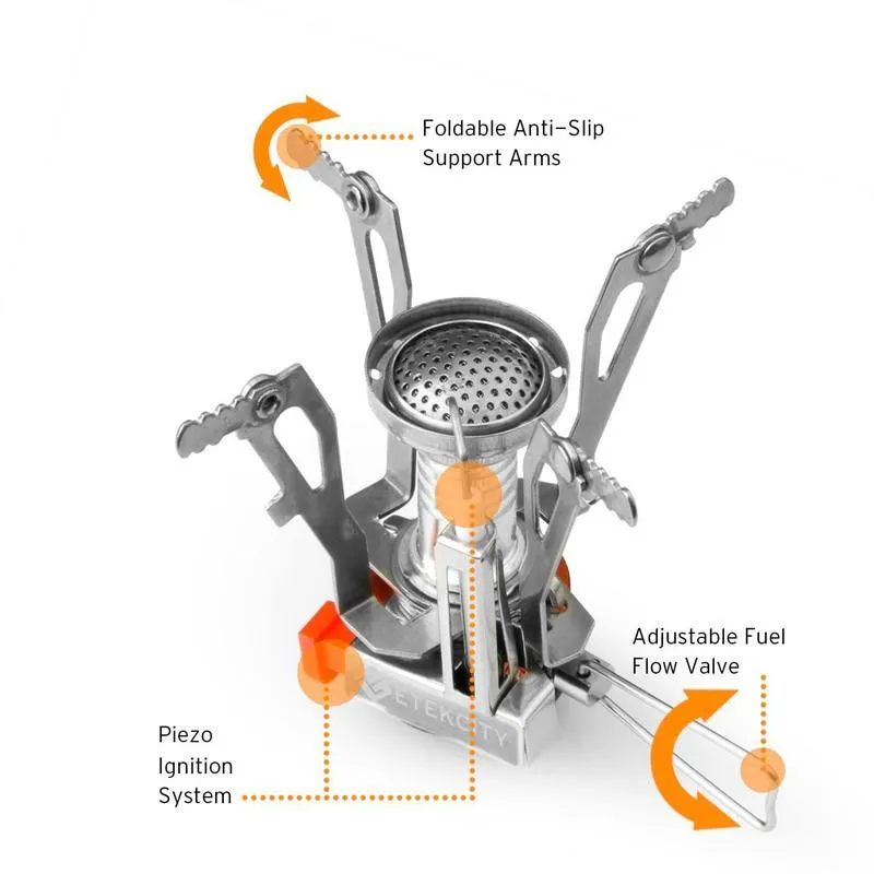 Ultralight Portable Outdoor Pot Pan & Stove Set with Piezo Ignition