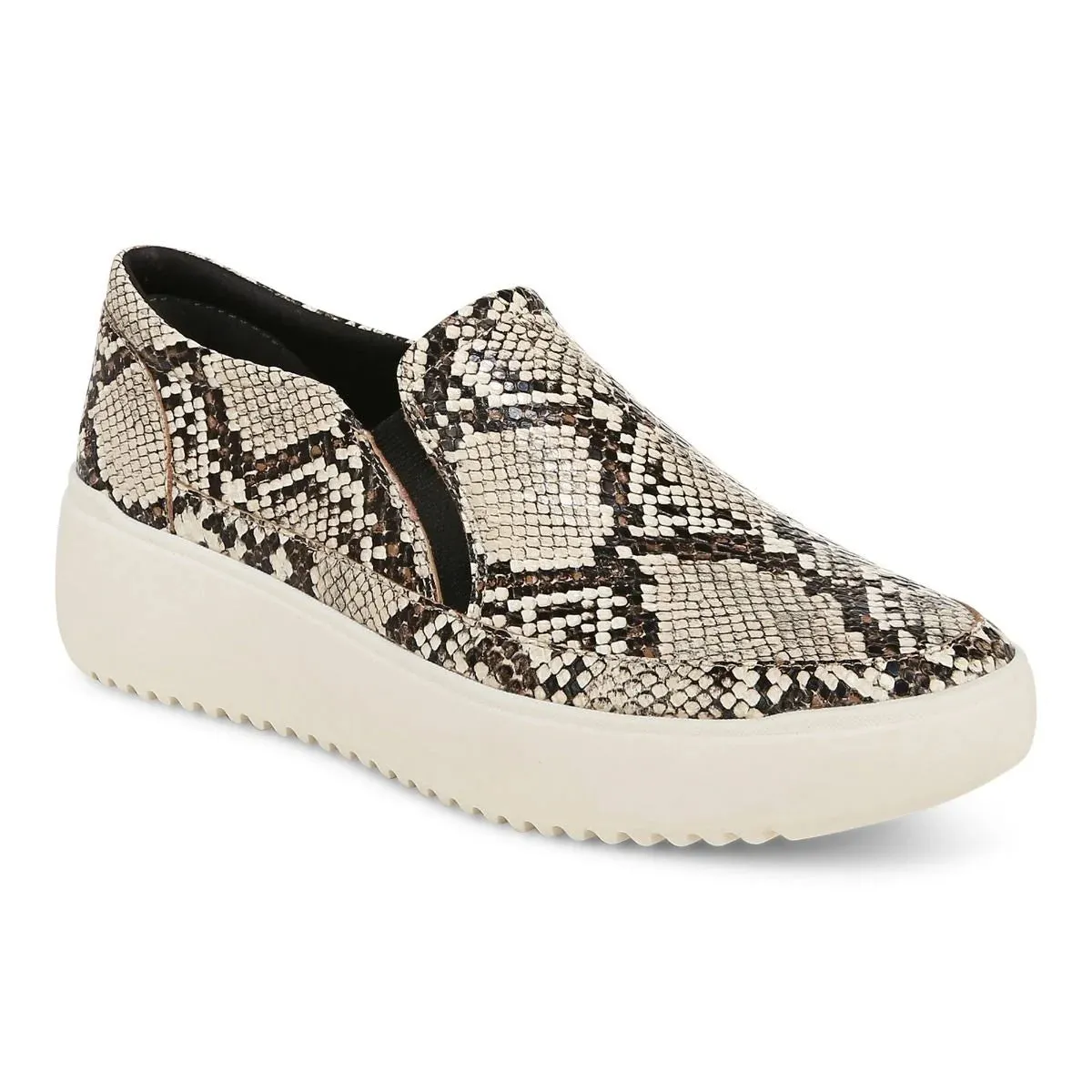 VIONIC KEARNY BLACK/WHITE SNAKE PLATFORM SLIP ON SNEAKER