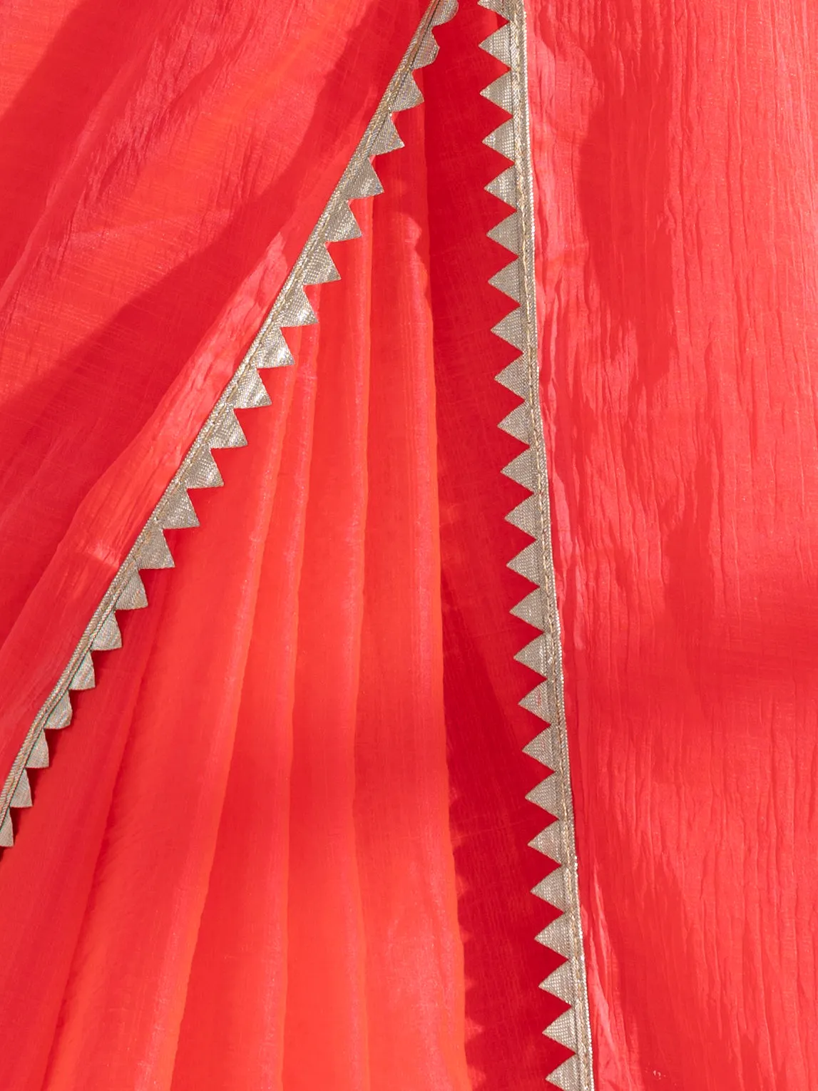 Watermelon Pink Chiffon Saree with Lace and Green Posh Blouse Fabric