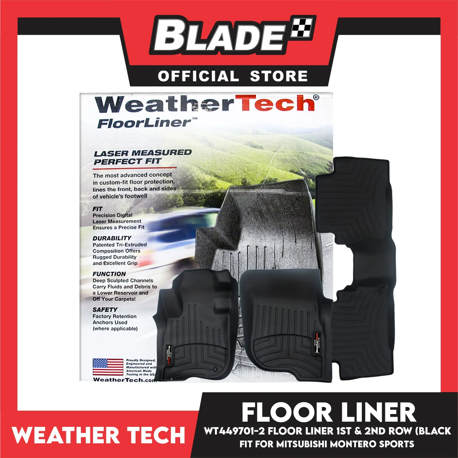 WeatherTech Floor Liner WT449701-2 1st & 2nd Row (Black) Fit for Mitsubishi Montero Sports