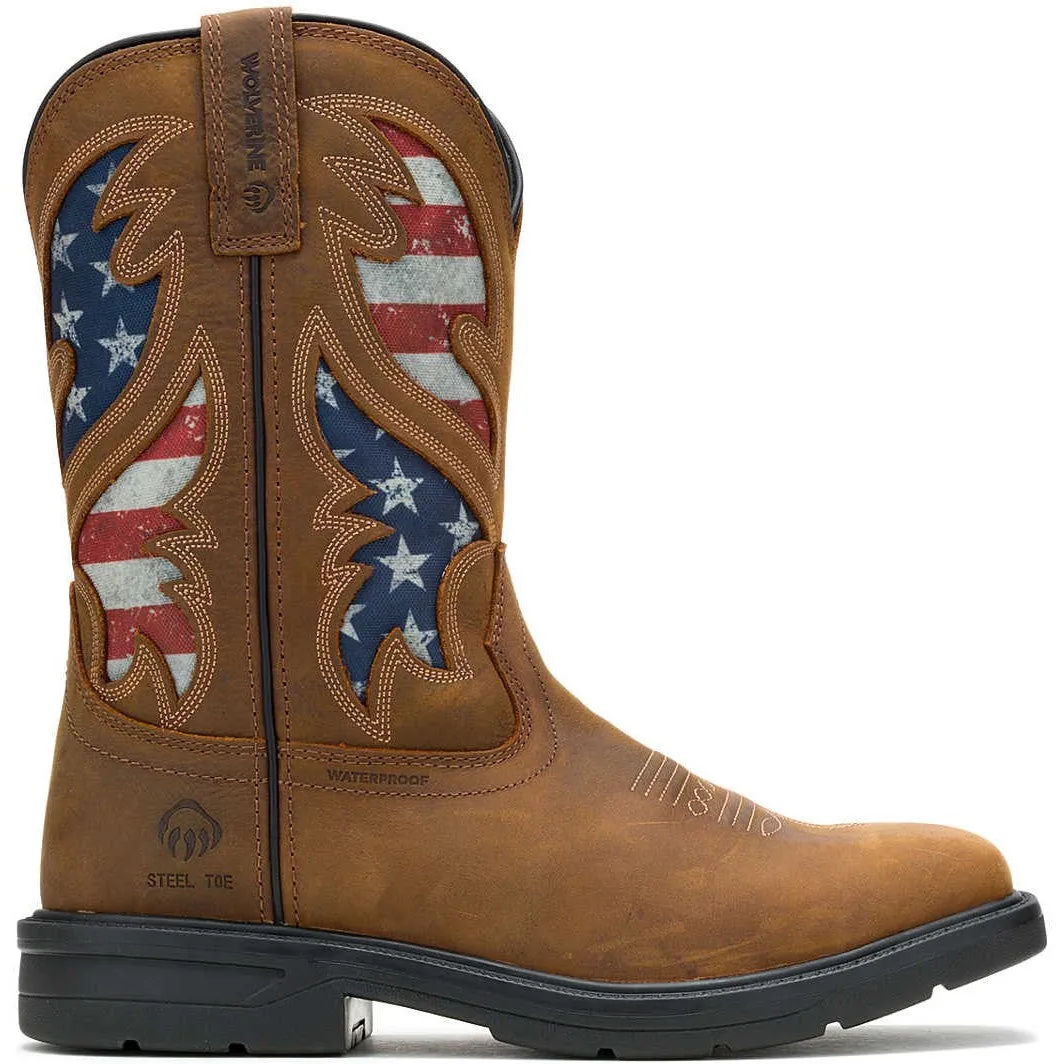 Wolverine Men's Rancher Flag Steel Toe WP Western Work Boot -Brown- W241181