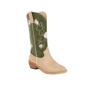 Women's Embroidered Printed Western Cowgirl Boots Mid Calf Chunky Heel Boots